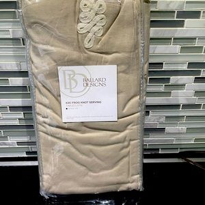 Ballard Designs Kiki Frog Knot Serving Tablecloth sideboard, Buffett